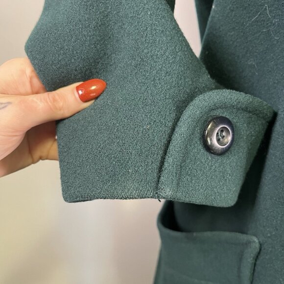 VTG 80s Donnybrook 100% Wool Green Long Overcoat Women’s Size 12 Double Breasted - Picture 9 of 16